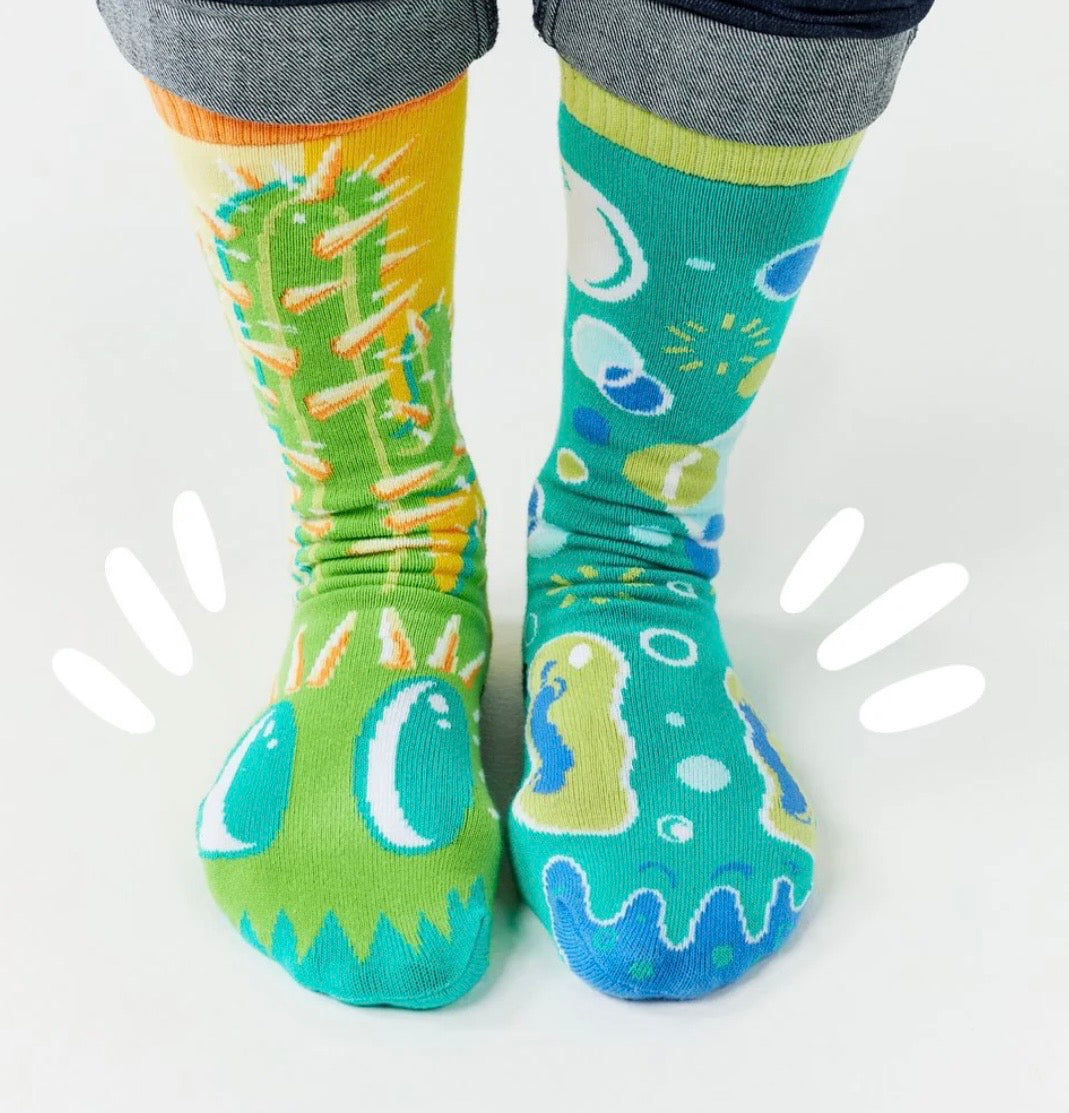 POKEY & POPPY Unisex CACTUS & BUBBLES Mismatched Gripper Bottom Socks PALS SOCKS Brand (CHOOSE SIZE) - Novelty Socks And Slippers