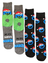 SESAME STREET Men’s CHRISTMAS 2 Pair Of COOKIE MONSTER Socks ‘ME ATE SANTA’S COOKIES’ - Novelty Socks And Slippers