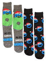 SESAME STREET Men’s CHRISTMAS 2 Pair Of COOKIE MONSTER Socks ‘ME ATE SANTA’S COOKIES’ - Novelty Socks And Slippers