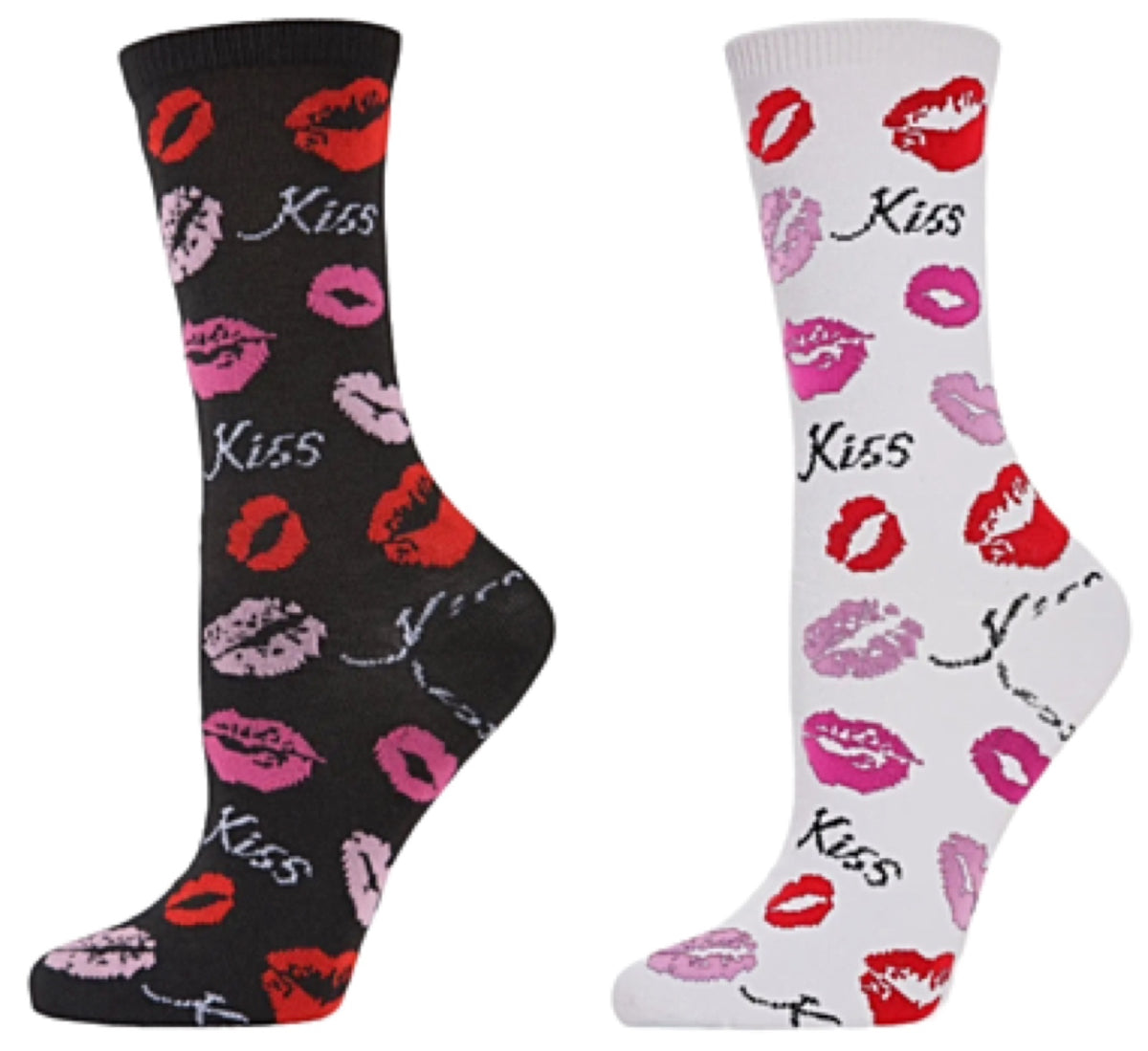 MeMoi Brand LADIES PUCKER UP LIPS VALENTINE'S DAY SOCKS 'KISS' (CHOOSE COLOR) - Novelty Socks And Slippers