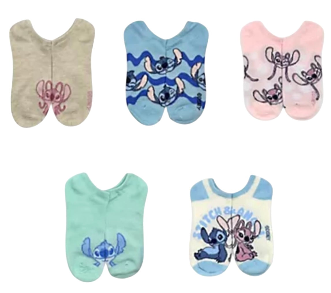 DISNEY LILO & STITCH Ladies 5 Pair Of No Show Socks STITCH & ANGEL - Novelty Socks And Slippers