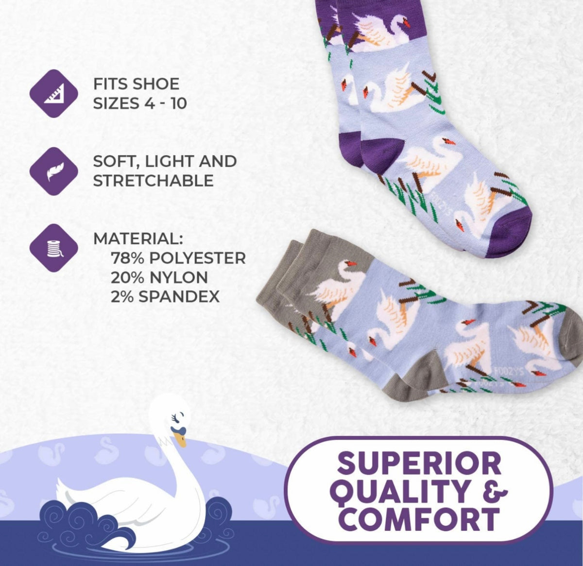 FOOZYS Brand Ladies SWANS 2 Pair Of Socks - Novelty Socks And Slippers