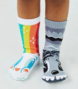 RAINBOW FACE & MR. GRAY Unisex Kids Mismatched Gripper Bottom Socks PALS SOCKS Brand (CHOOSE SIZE) - Novelty Socks And Slippers