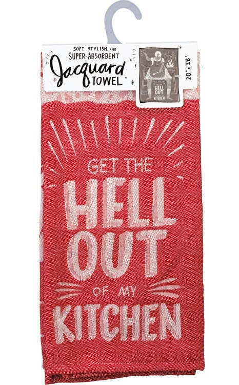 PRIMITIVES BY KATHY ‘GET THE HELL OUT OF MY KITCHEN’ Kitchen Tea Towel - Novelty Socks And Slippers