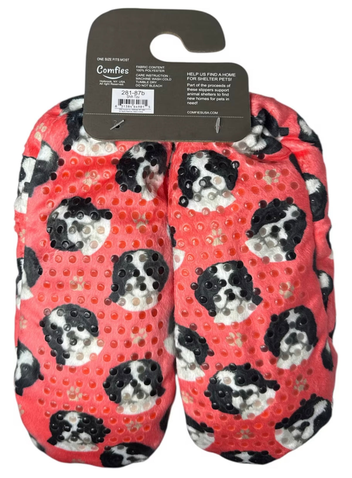 BLACK & WHITE SHIH TZU Dog Ladies Non-Slip Slippers COMFIES BRAND By E&S Pets - Novelty Socks And Slippers