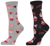 MeMoi BRAND LADIES CUPCAKE VALENTINE’S DAY SOCKS CUPCAKES & HEARTS ALL OVER (CHOOSE COLOR) - Novelty Socks And Slippers