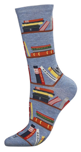 MeMoi Brand Ladies BOOKS ON BOOK SHELVES Bamboo Socks (Choose Color) - Novelty Socks And Slippers