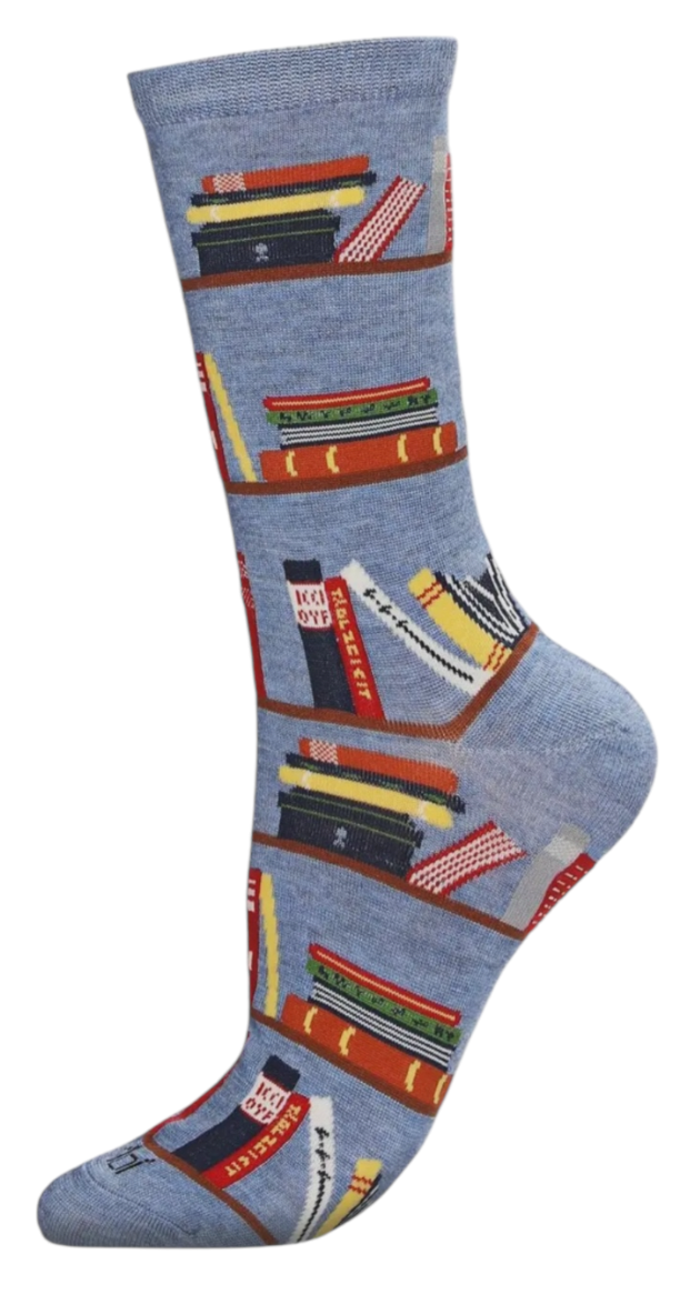 MeMoi Brand Ladies BOOKS ON BOOK SHELVES Bamboo Socks (Choose Color) - Novelty Socks And Slippers