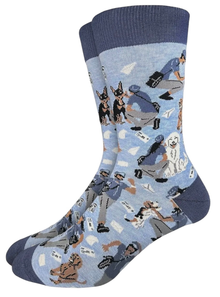 GOOD LUCK SOCKS Brand Men’s DOGS CHASING POSTAL WORKER Socks - Novelty Socks And Slippers