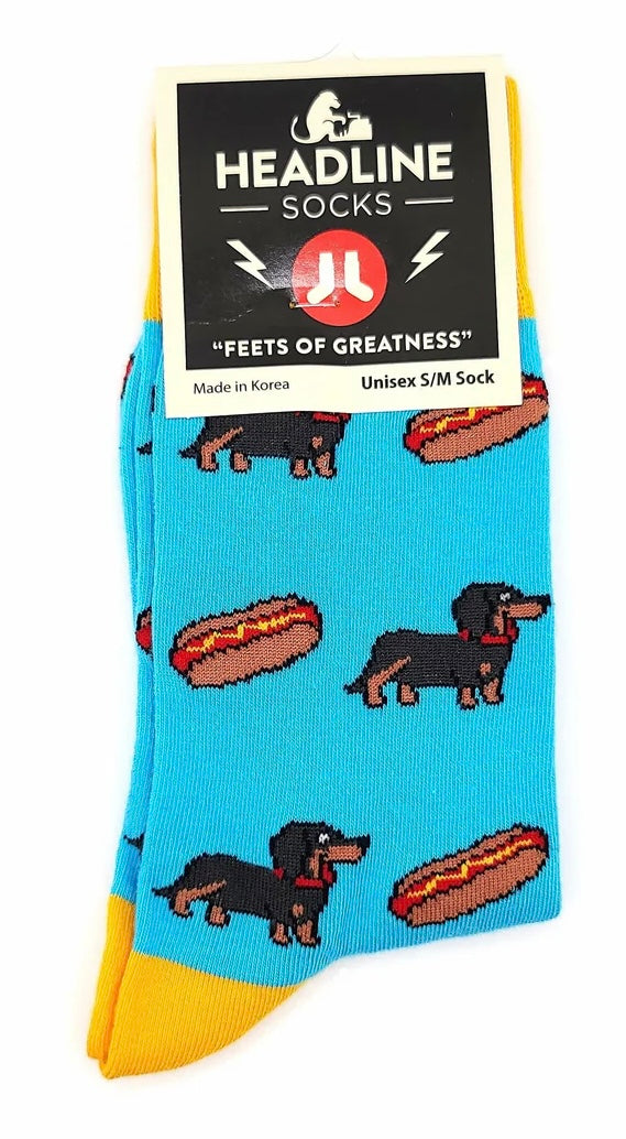 DACHSHUNDS & WIENERS ADULT UNISEX SOCKS (HOT DOGS) HEADLINE BRAND SOCKS SIZE S/M - Novelty Socks And Slippers