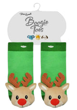 BOOGIE TOES Baby CHRISTMAS REINDEER Rattle Gripper Bottom Socks By PIERO LIVENTI - Novelty Socks And Slippers