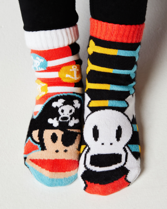 JULIUS The Monkey & SKURVY The Pirate Unisex Toddler Mismatched Gripper Bottom Socks PALS SOCKS Brand By PAUL FRANK (Choose Size) - Novelty Socks And Slippers