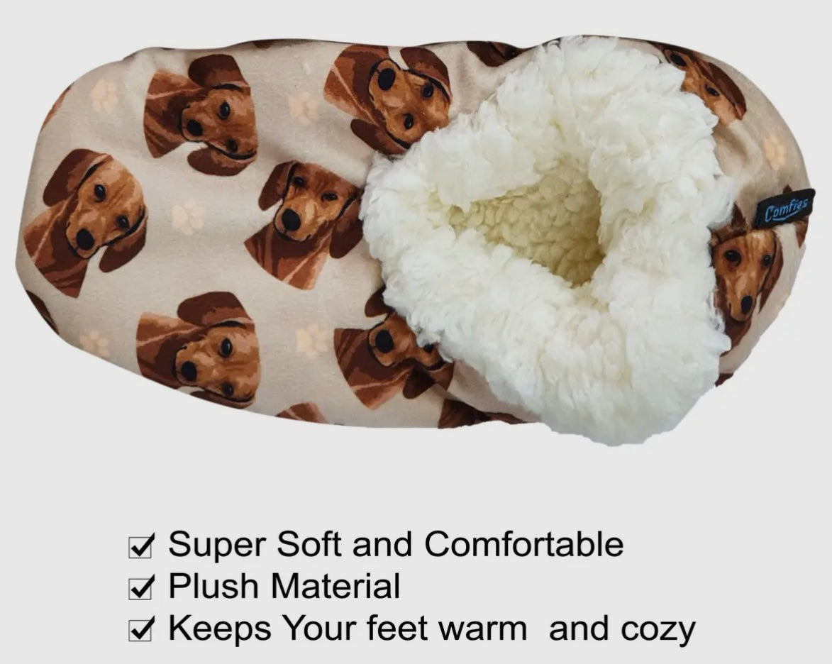 COMFIES BRAND Ladies DACHSHUND Dog (RED) Non-Skid Slippers - Novelty Socks And Slippers