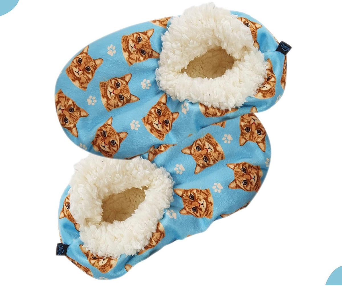 COMFIES BRAND Ladies TABBY CAT (ORANGE) Non-Skid SLIPPERS - Novelty Socks And Slippers