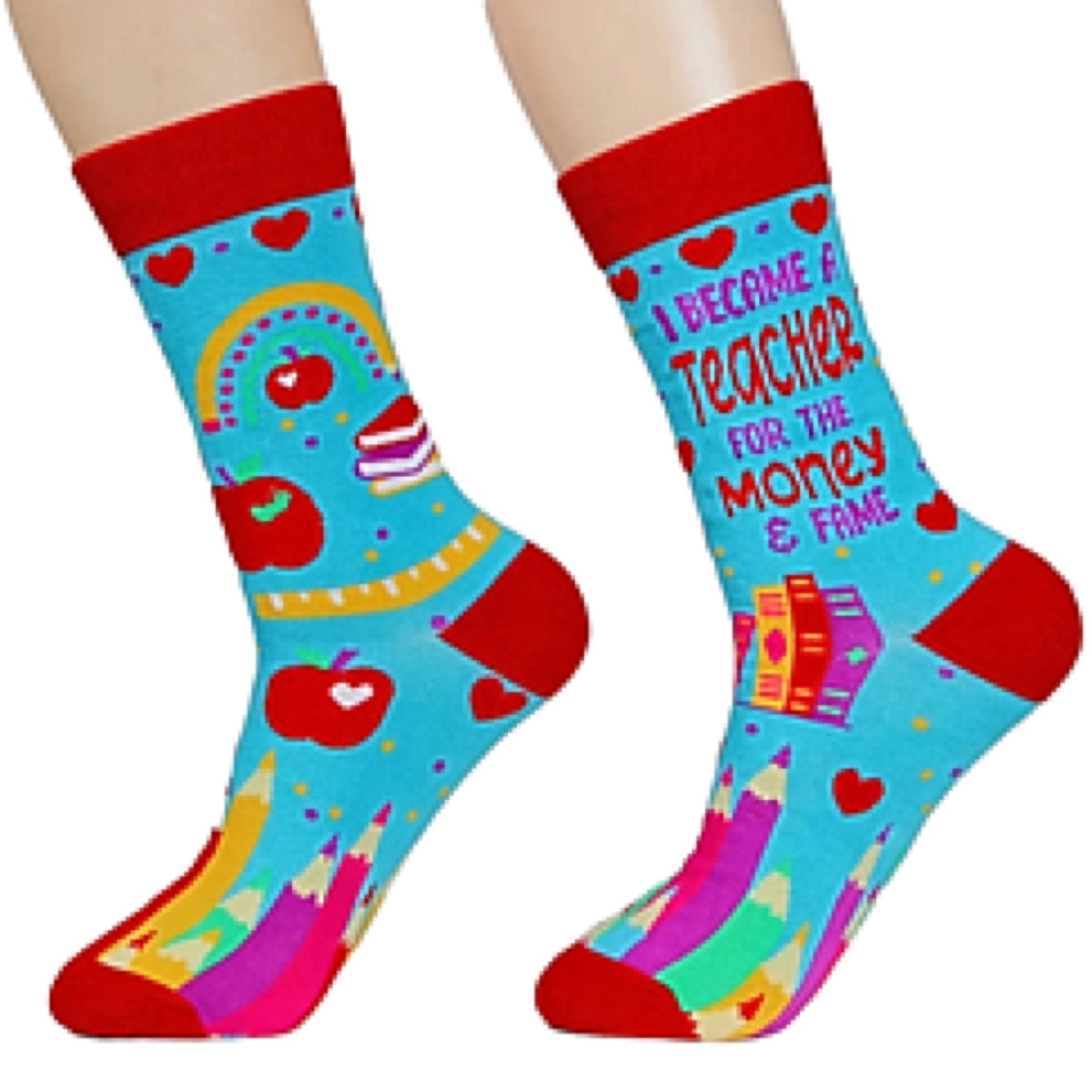 FABDAZ Brand Ladies TEACHER Socks ‘I BECAME A TEACHER FOR THE MONEY & FAME’ - Novelty Socks And Slippers