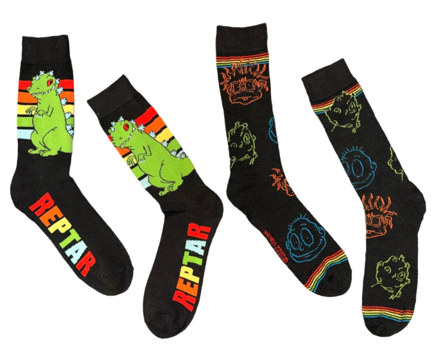 RUGRATS Men’s PRIDE 2 Pair Of Socks REPTAR, TOMMY PICKLES, CHUCKIE - Novelty Socks And Slippers