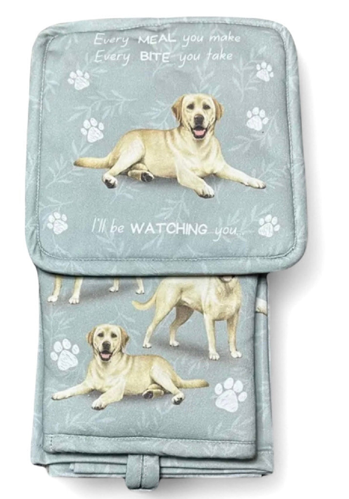 DOG & CAT 3 Piece Oven Mitt & Tea Towel Set By E&S Pets (CHOOSE BREED) - Novelty Socks And Slippers