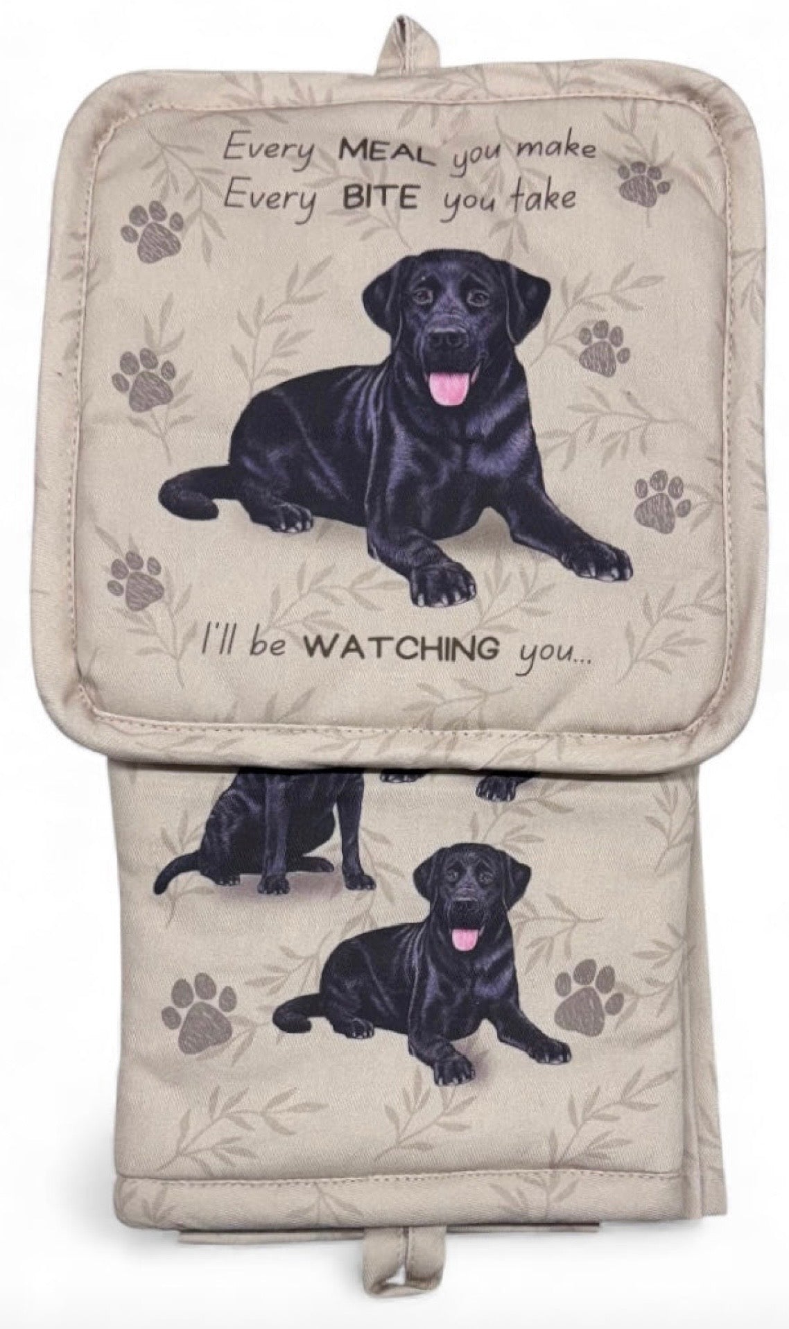DOG & CAT 3 Piece Oven Mitt & Tea Towel Set By E&S Pets (CHOOSE BREED) - Novelty Socks And Slippers