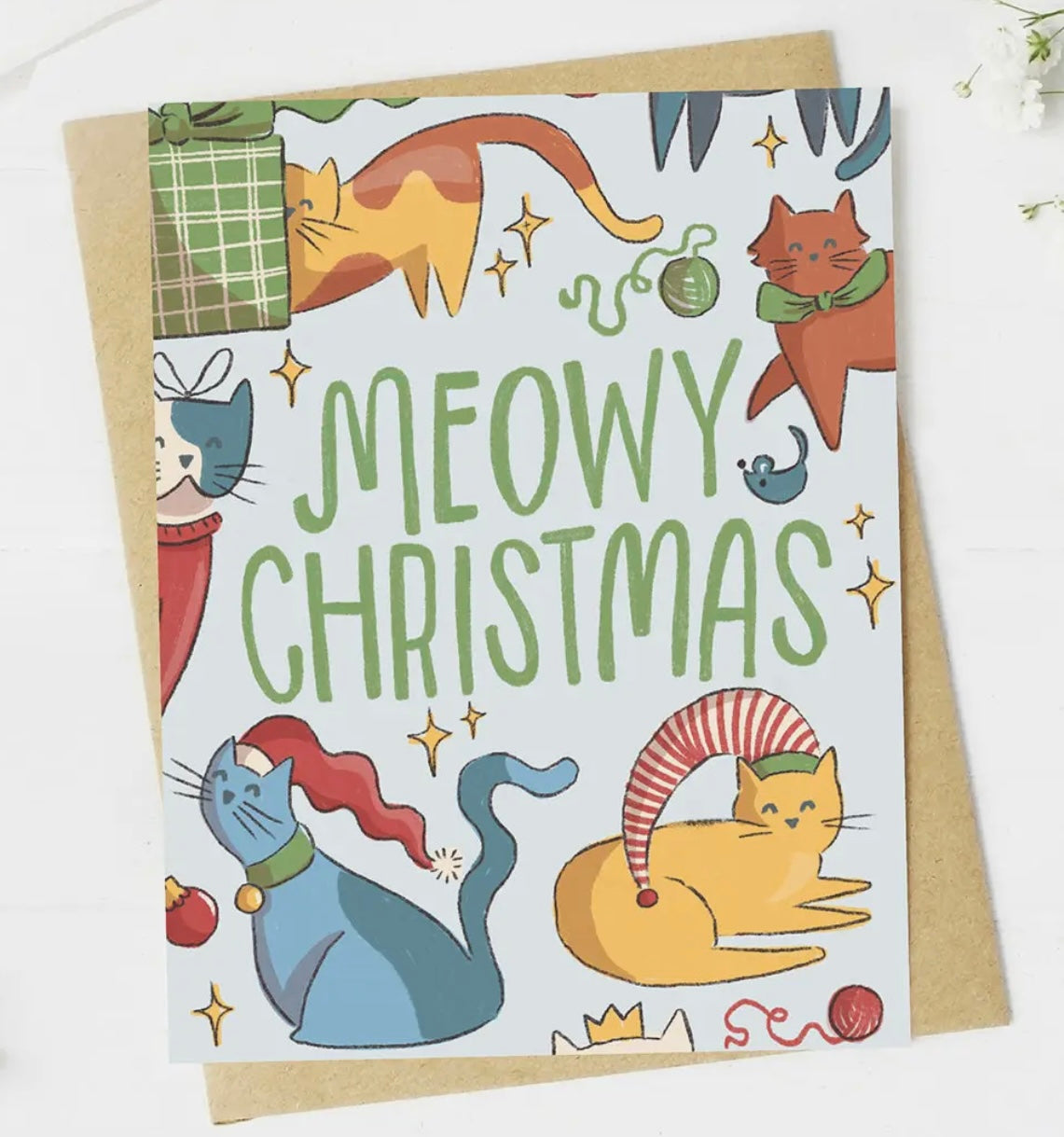 Cat Christmas Greeting Card MEOWY CHRISTMAS *Made In The USA! - Novelty Socks And Slippers
