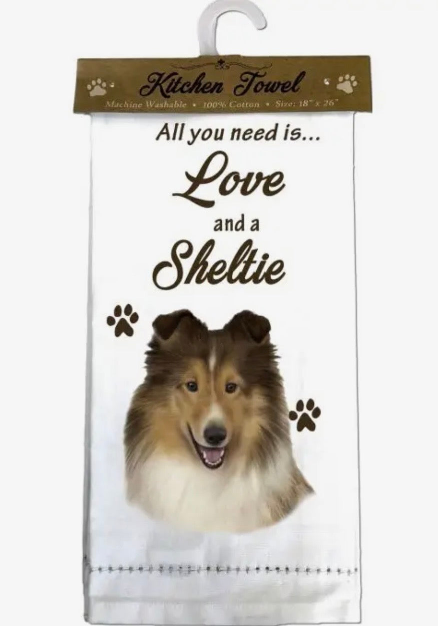 ALL YOU NEED IS LOVE & A DOG Kitchen Tea Towel By E&S Pets (Choose Breed)