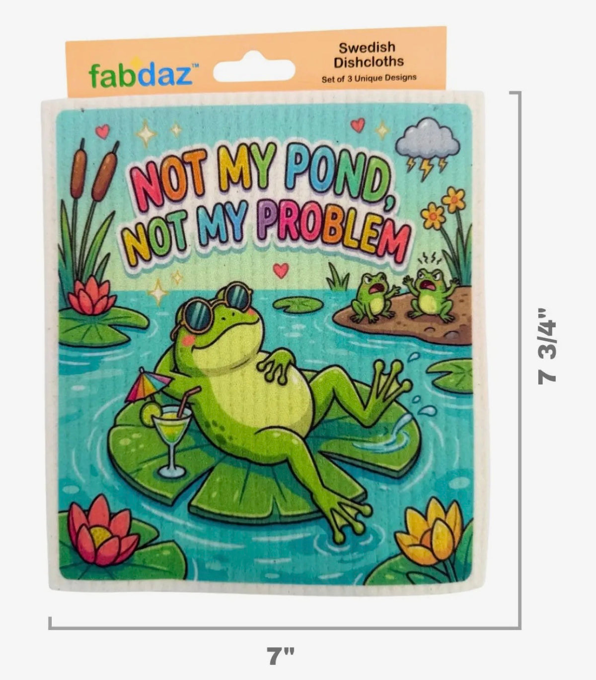 FUN ANIMALS Set Of 3 Swedish Dishcloths ‘NOT MY POND, NOT MY PROBLEM’