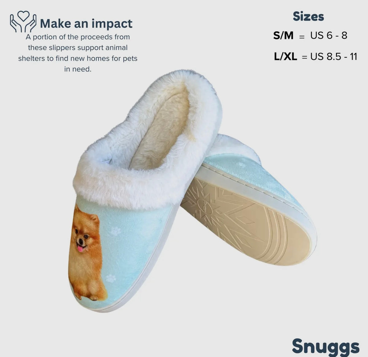 SNUGGS Memory Foam POMERANIAN Dog Non Slip Slippers By E&S Pets (Choose Size) - Novelty Socks And Slippers