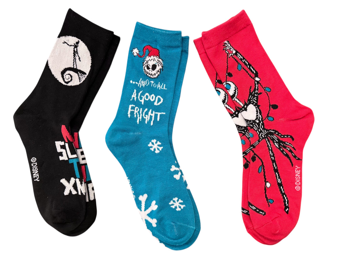 DISNEY NIGHTMARE BEFORE CHRISTMAS Ladies 3 Pair Of Socks ‘NO SLEEP TIL XMAS’ - Novelty Socks And Slippers