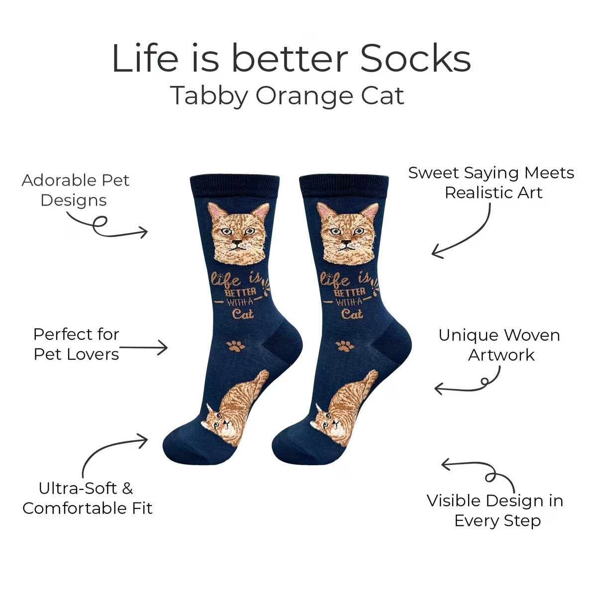 ORANGE TABBY Cat Adult Unisex Socks By E&S Pets Choose Style