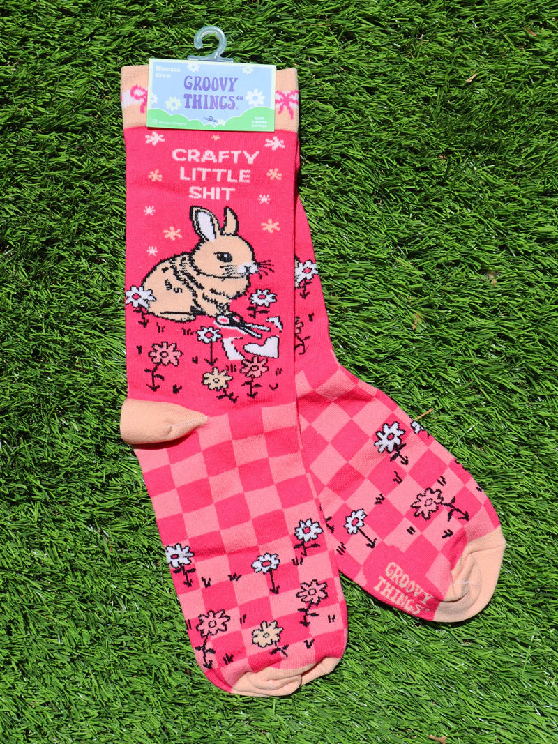 CRAFTY LITTLE SHIT Ladies Bunny Rabbit Socks GROOVY THINGS Brand - Novelty Socks And Slippers