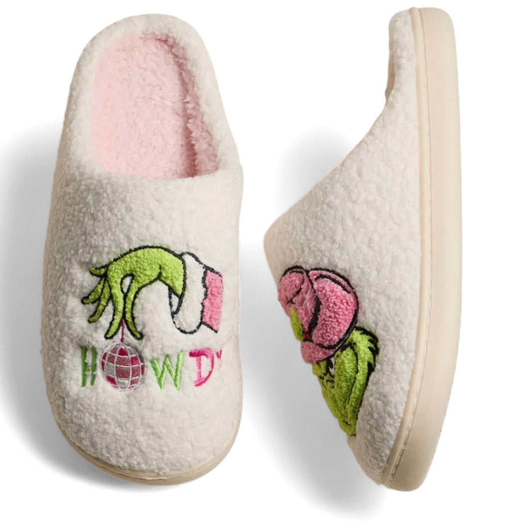 THE GRINCH Ladies Slip On Slippers (Choose Style & Size) - Novelty Socks And Slippers