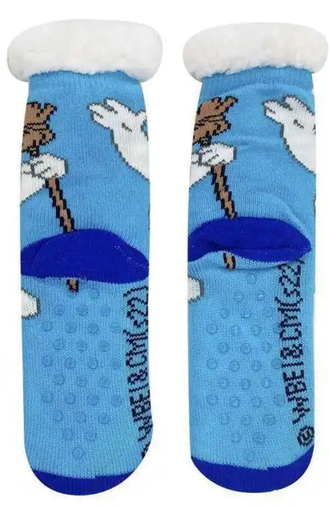 FROSTY THE SNOWMAN LADIES CHRISTMAS SHERPA LINED GRIPPER BOTTOM SLIPPER SOCKS - Novelty Socks And Slippers
