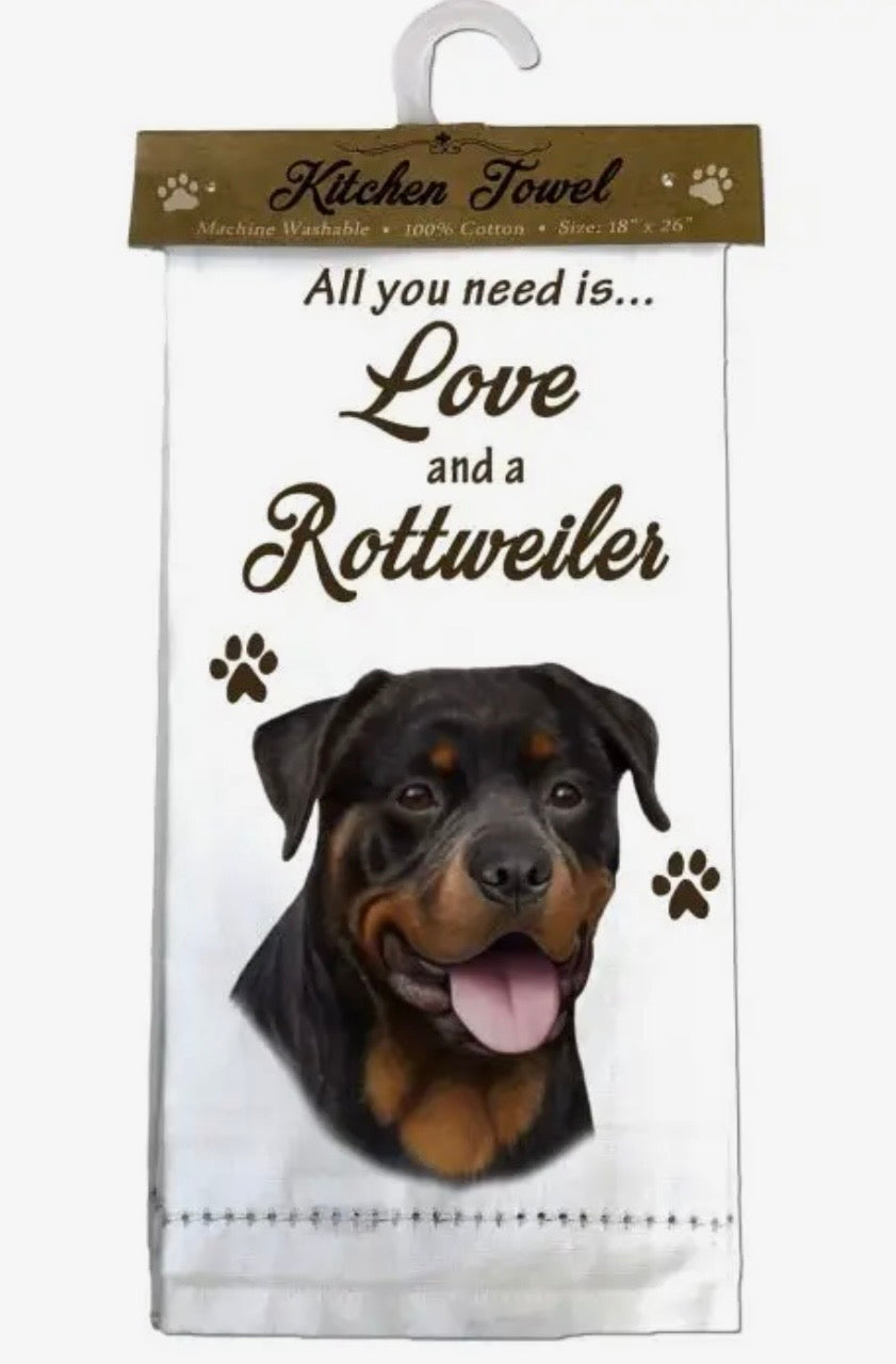 ALL YOU NEED IS LOVE & A DOG Kitchen Tea Towel By E&S Pets (Choose Breed)