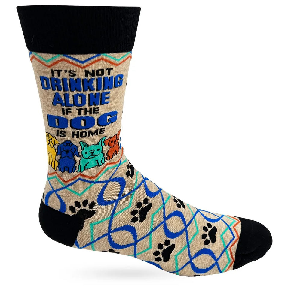 FABDAZ Brand Men’s IT’S NOT DRINKING ALONE IF THE DOG IS HOME Socks - Novelty Socks And Slippers