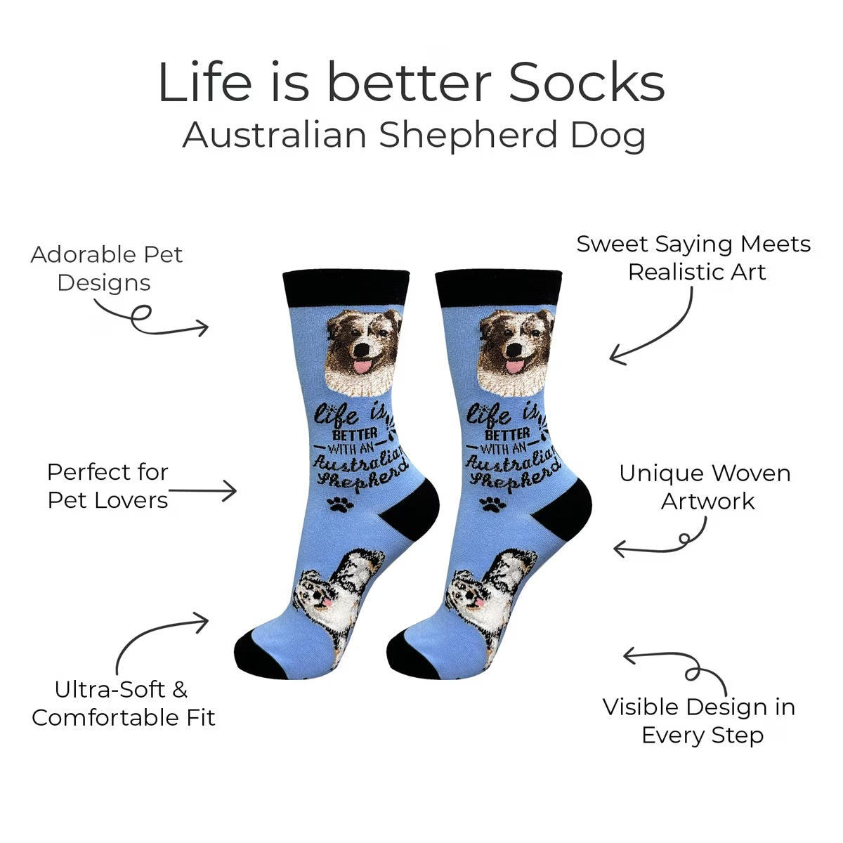 AUSTRALIAN SHEPHERD Dog Adult Unisex Socks By E&S Pets Choose Style