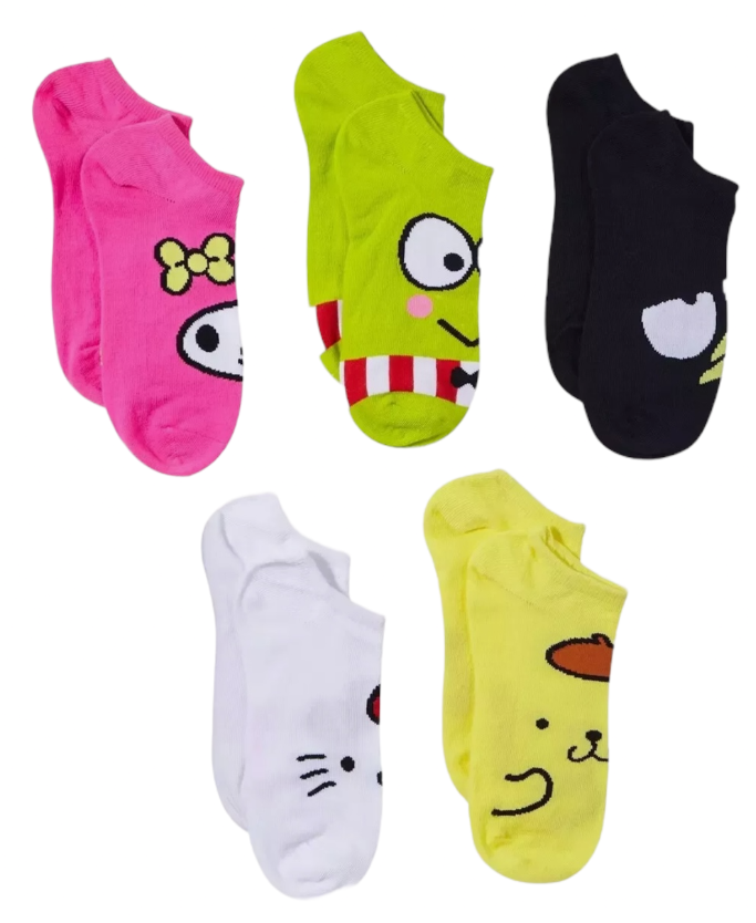SANRIO HELLO KITTY Ladies 5 Pair Of No Show Socks KEROPPI, POMPOMPURIN, BADTZ-MARU - Novelty Socks And Slippers