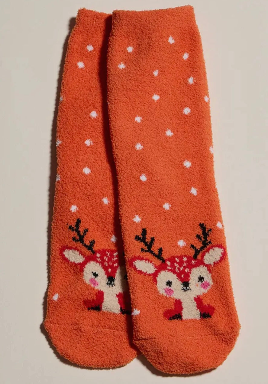 CUTE HEDGEHOG Ladies 4 Pair Of Christmas Fuzzy Socks Gift Set - Novelty Socks And Slippers