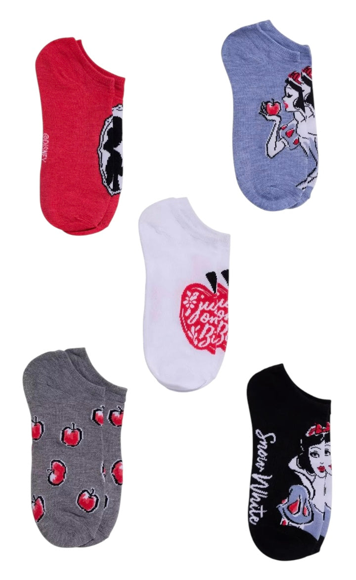 DISNEY SNOW WHITE Ladies 5 Pair of No Show Socks POISON APPLE ‘JUST ONE BITE’ - Novelty Socks And Slippers