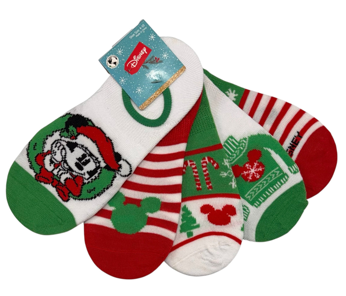 DISNEY Ladies 5 Pair Of CHRISTMAS MICKEY MOUSE No Show Liner Socks