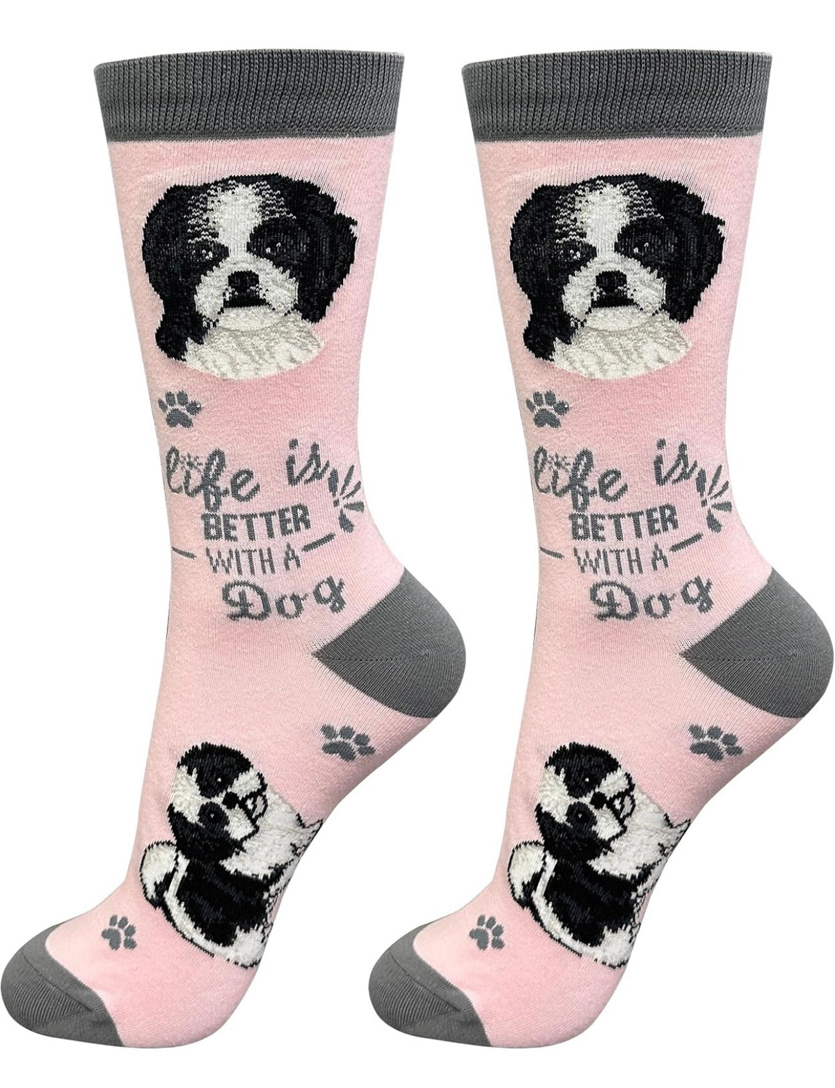 BLACK & WHITE SHIH TZU Dog Adult Unisex Socks By E&S Pets Choose Style