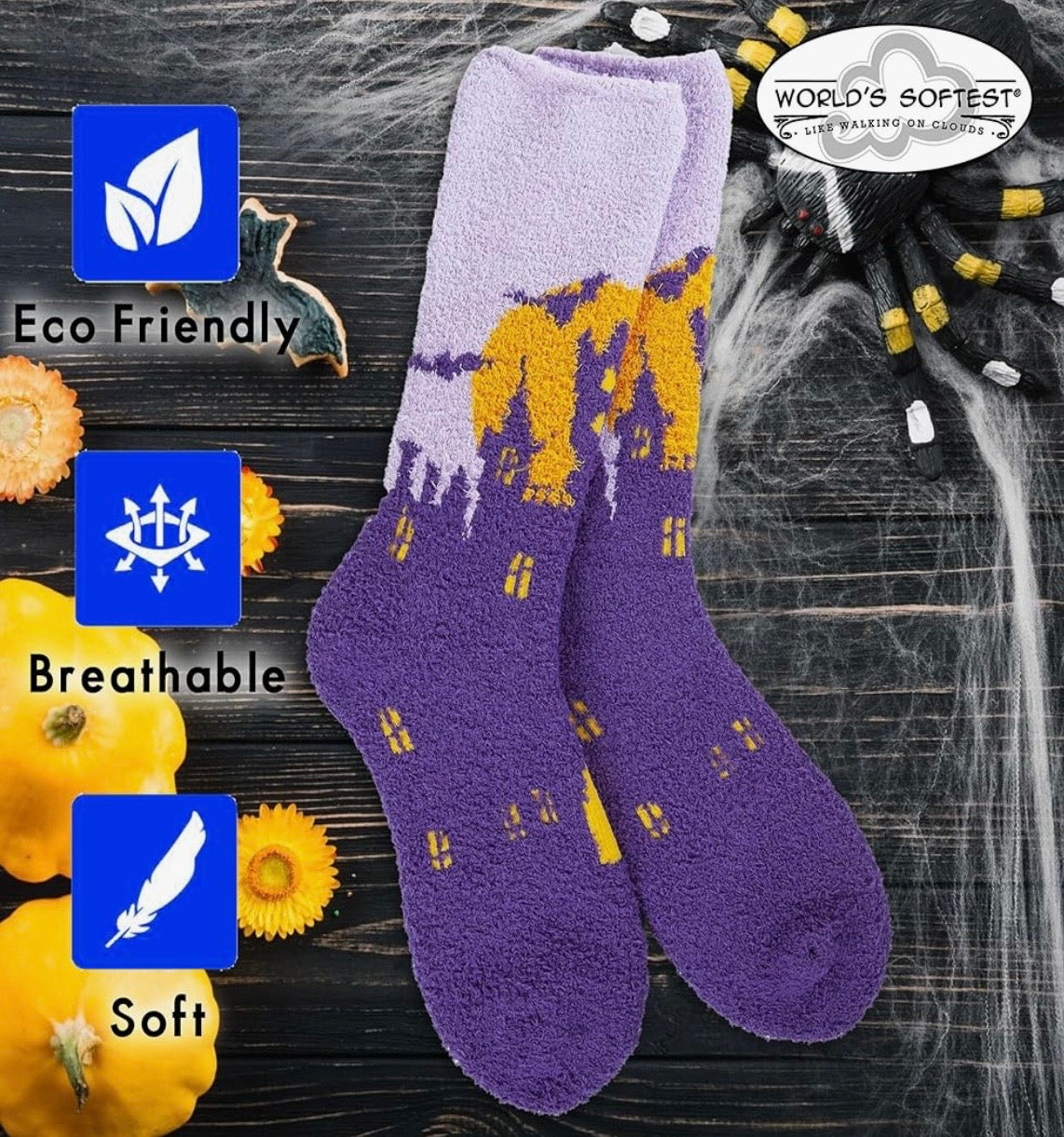 HAUNTED HOTEL Ladies Soft Cozy Halloween Socks WORLD’S SOFTEST SOCKS Brand - Novelty Socks And Slippers