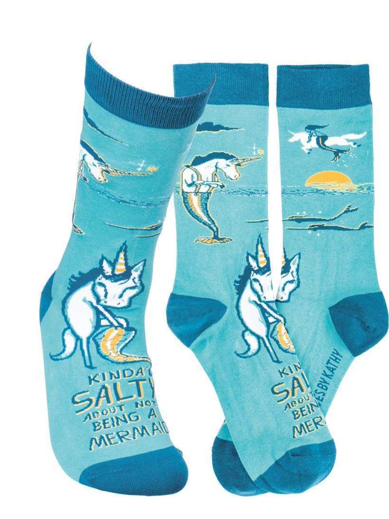 KINDA SALTY NOT BEING A MERMAID Adult UNISEX UNICORN Socks Primitives by Kathy Brand