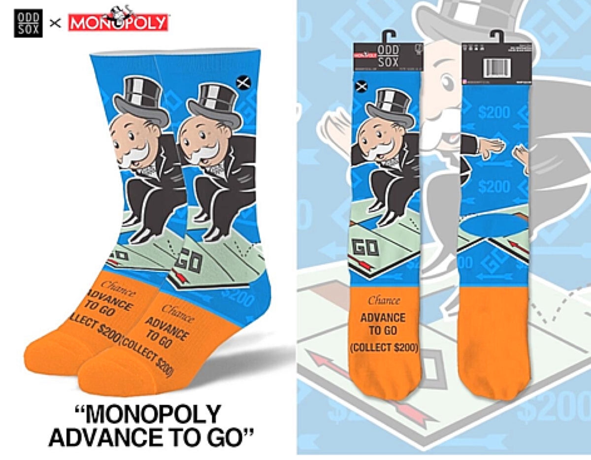 MONOPOLY Board Game Men’s Socks ADVANCE TO GO COLLECT $200 ODD SOX Brand - Novelty Socks for Less