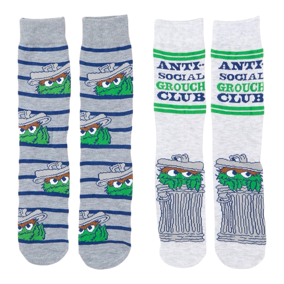 SESAME STREET Men’s 2 Pair of OSCAR THE GROUCH Socks ‘Anti-Social Grouch Club’