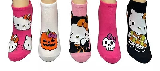 Sanrio HELLO KITTY Ladies HALLOWEEN 5 Pair Of No Show Socks HELLO KITTY IN CAT COSTUME - Novelty Socks And Slippers