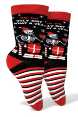 HO HO HOLY SHIT WHAT A YEAR Ladies Christmas Socks Groovy Things Brand - Novelty Socks And Slippers