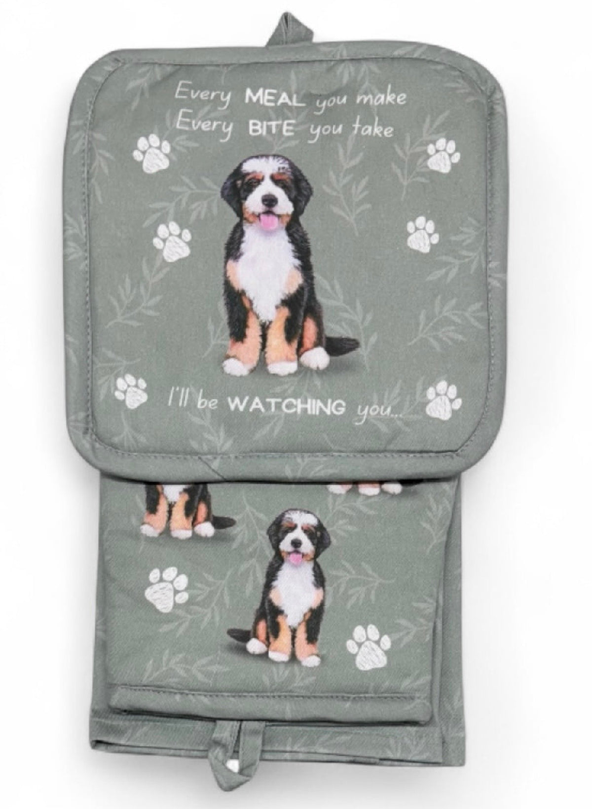 DOG & CAT 3 Piece Oven Mitt & Tea Towel Set By E&S Pets (CHOOSE BREED) - Novelty Socks And Slippers