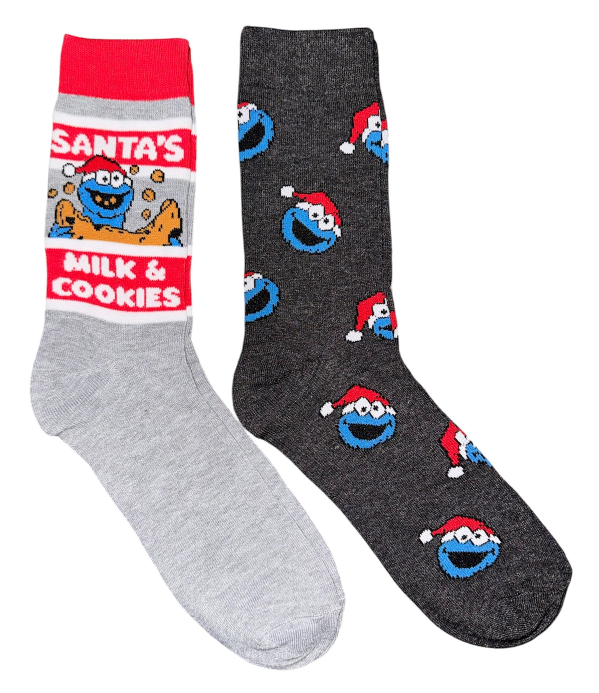 SESAME STREET Men’s 2 Pair Of COOKIE MONSTER CHRISTMAS Socks 'SANTA'S MILK & COOKIES'
