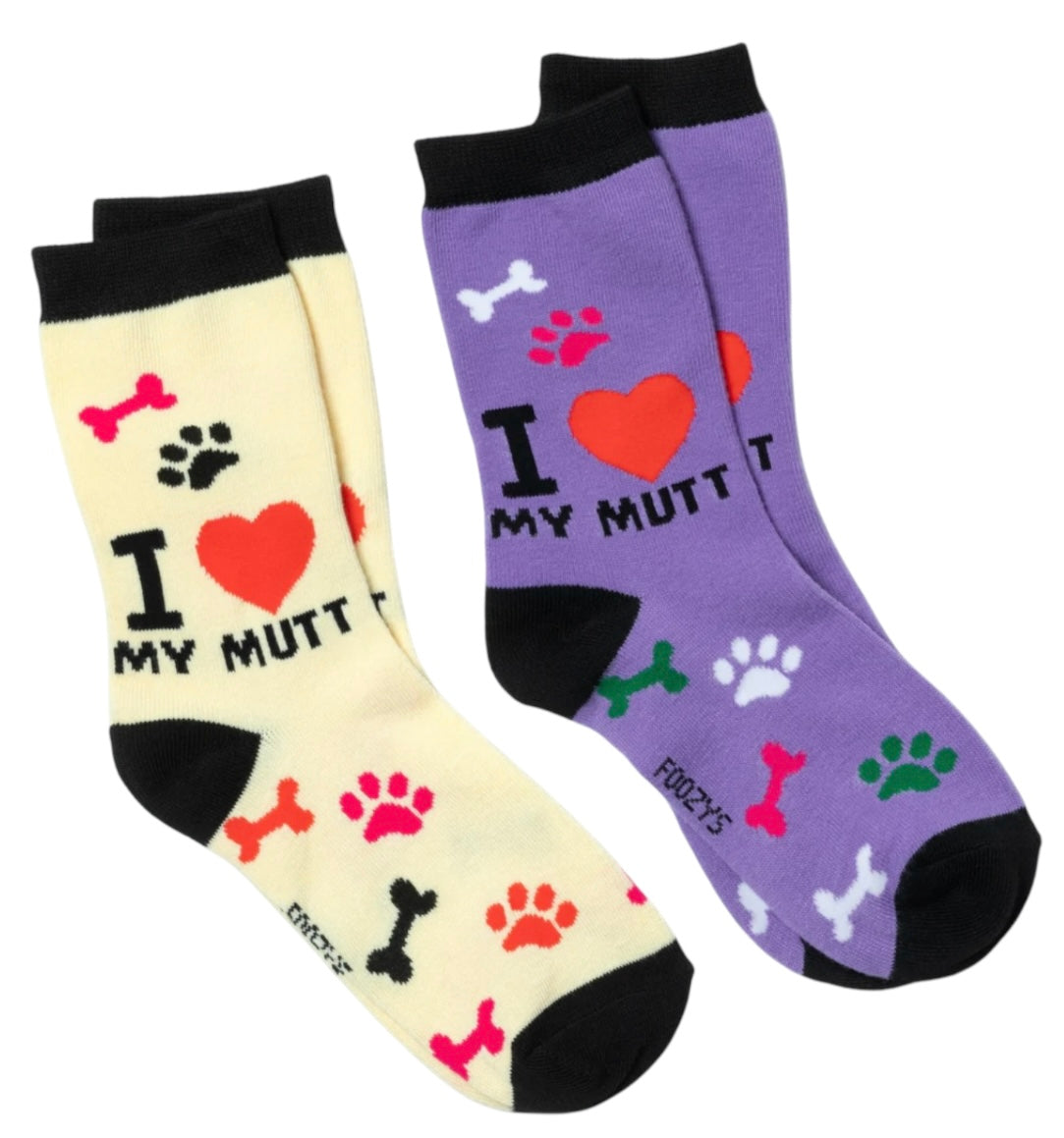FOOZYS BRAND Ladies 2 Pair Of 'I LOVE MY MUTT' Socks - Novelty Socks And Slippers