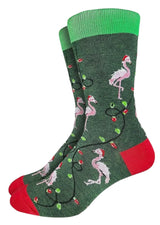 GOOD LUCK SOCK Brand Men’s CHRISTMAS PINK FLAMINGOS Socks - Novelty Socks And Slippers