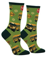SCHOOL BUS Ladies Socks SOCKSMITH Brand BUSES, STOP SIGNS ALL OVER